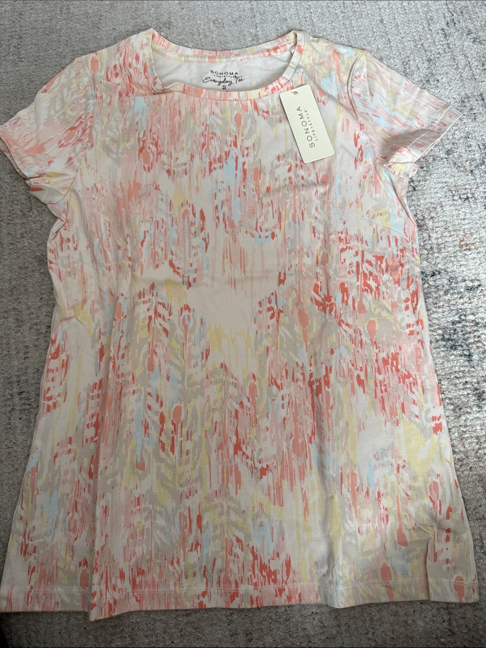 Sonoma Short Sleeve Brushstroke Print Top - Coral, Peach, Yellow